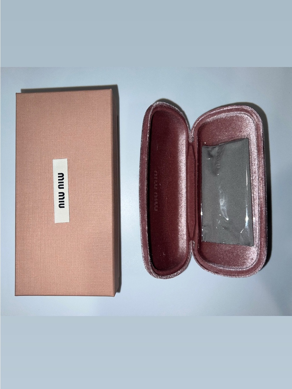 Miu Miu Velvet Eyeglasses Case in Dusty Rose with Box
